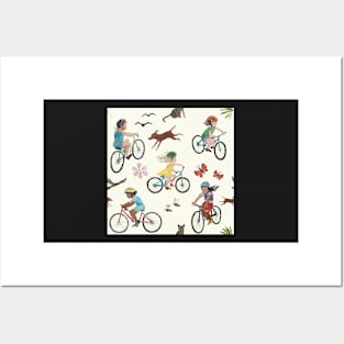 kids bike bicycle surface pattern watercolour Posters and Art